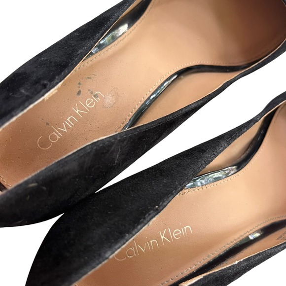 Calvin Klein Women's 8.5 Black Suede Gold Accent Paulette Platform Heels‎ Pumps - Picture 6 of 16